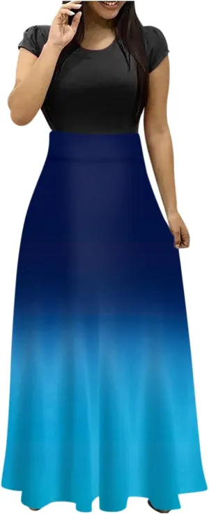 Women's Dresses Summer Casual Trendy Dress Short Sleeve Round Neck Polka Dot Floral Print Boho Maxi Dresses, S-5XL