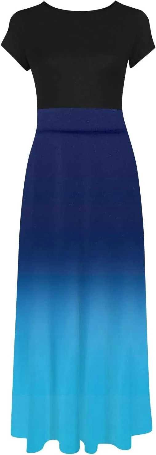 Women's Dresses Summer Casual Trendy Dress Short Sleeve Round Neck Polka Dot Floral Print Boho Maxi Dresses, S-5XL
