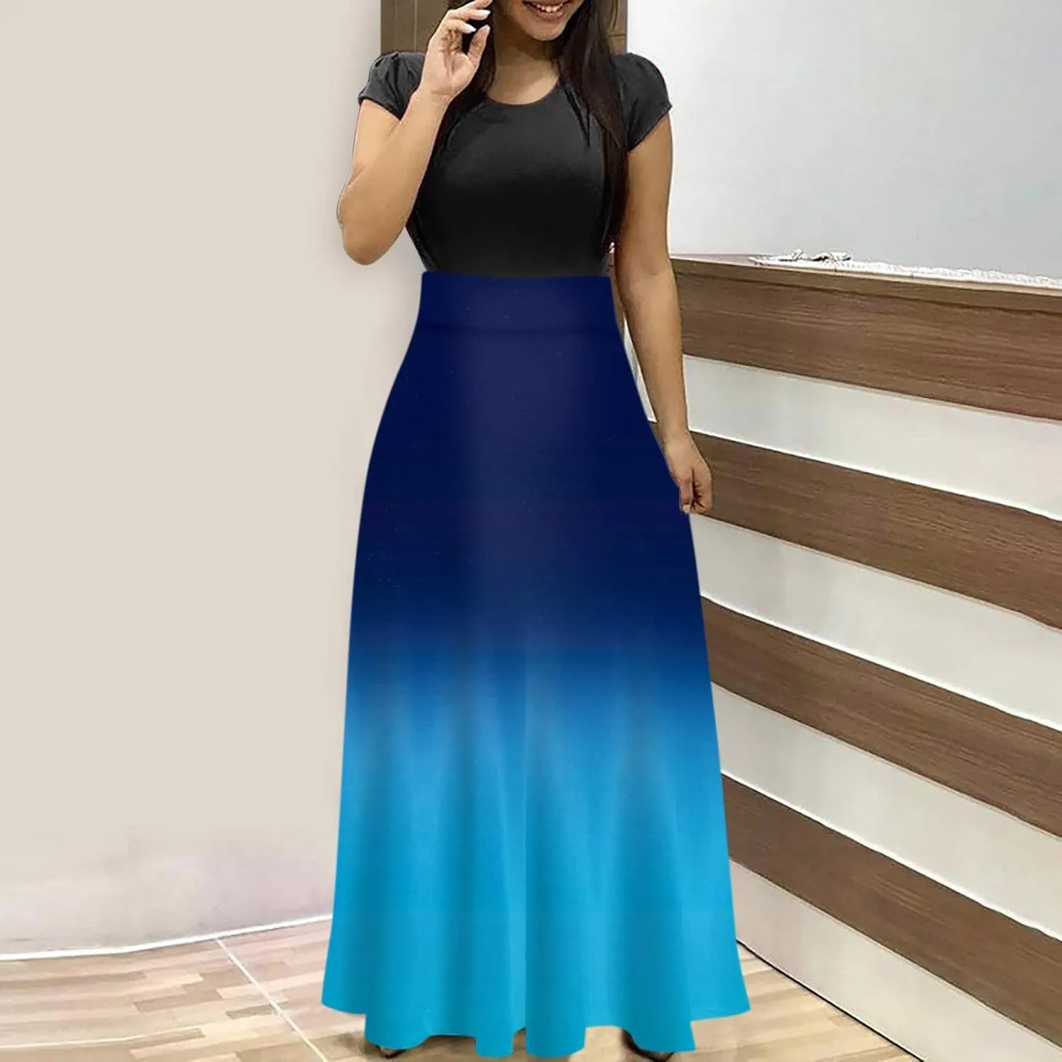 Women's Dresses Summer Casual Trendy Dress Short Sleeve Round Neck Polka Dot Floral Print Boho Maxi Dresses, S-5XL