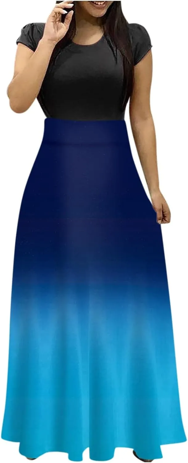 Women's Dresses Summer Casual Trendy Dress Short Sleeve Round Neck Polka Dot Floral Print Boho Maxi Dresses, S-5XL