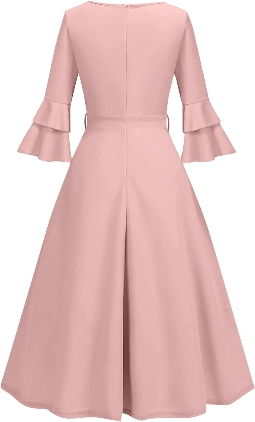 Women's Elegant V-Neck 3/4 Sleeve Dress Solid Drawstring Prom Party Cocktail Wedding Dresses Plus, S-3XL