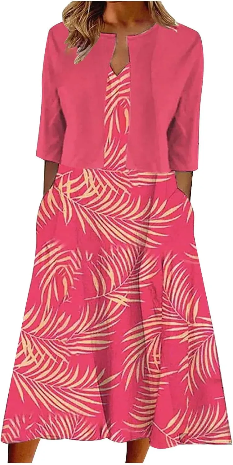 Womens Floral Maxi Dresses 2 Piece Set Sleeveless A Line Summer Beach Wedding Guest Dress with Cardigan 2025 Trendy