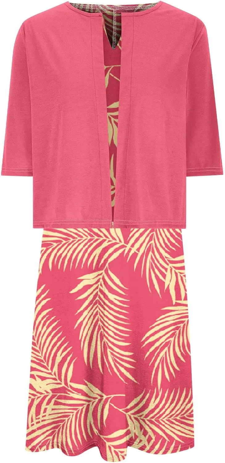 Womens Floral Maxi Dresses 2 Piece Set Sleeveless A Line Summer Beach Wedding Guest Dress with Cardigan 2025 Trendy