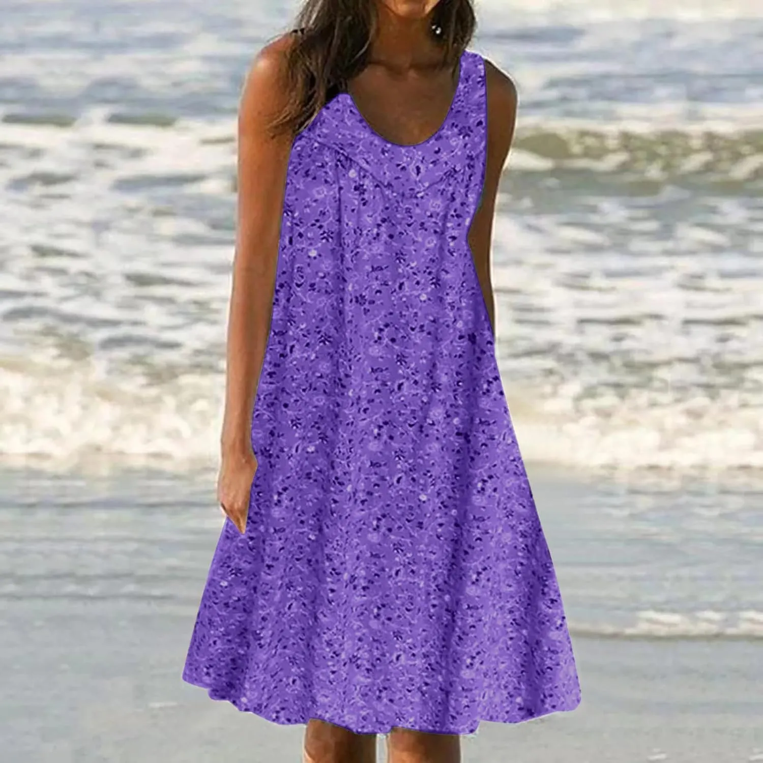 Women's Floral Sleeveless Dress Casual Loose Fit Summer Boho Sundress Flowy A-Line Dresses