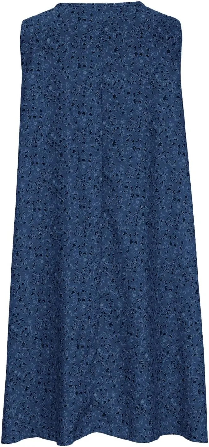 Women's Floral Sleeveless Dress Casual Loose Fit Summer Boho Sundress Flowy A-Line Dresses