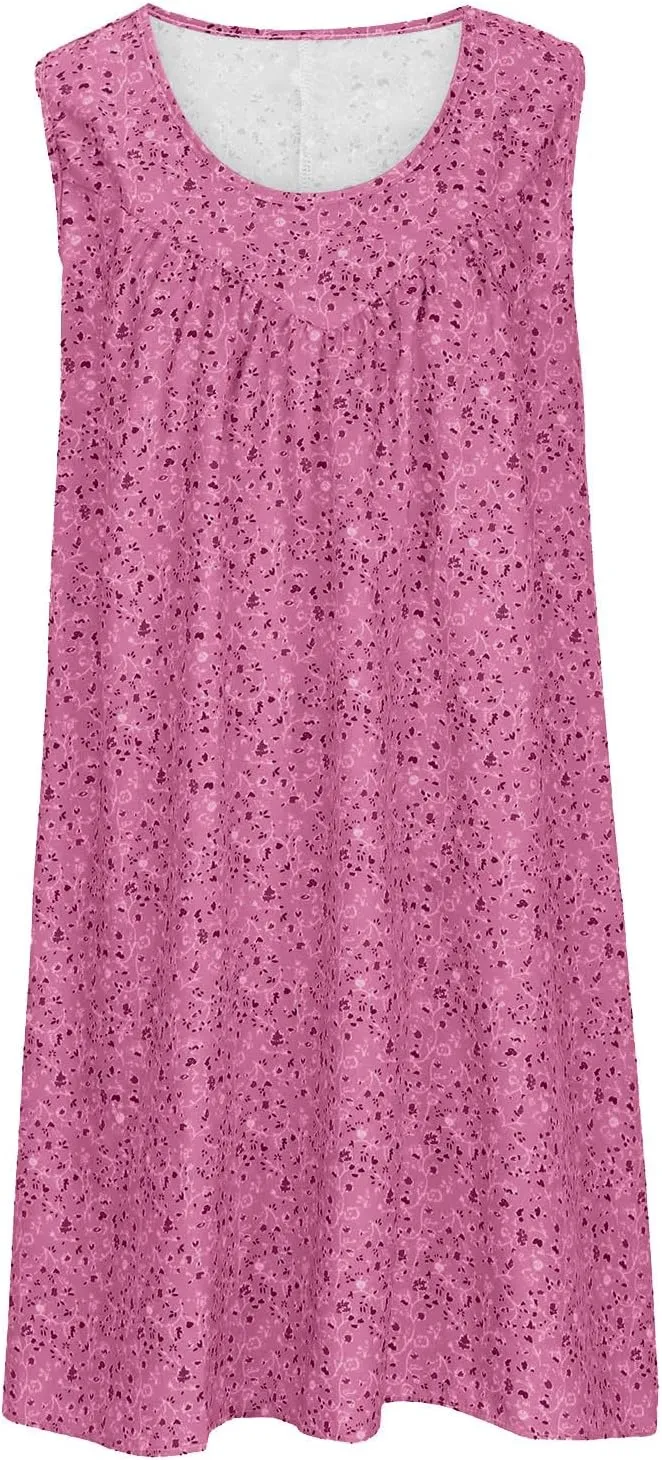 Women's Floral Sleeveless Dress Casual Loose Fit Summer Boho Sundress Flowy A-Line Dresses