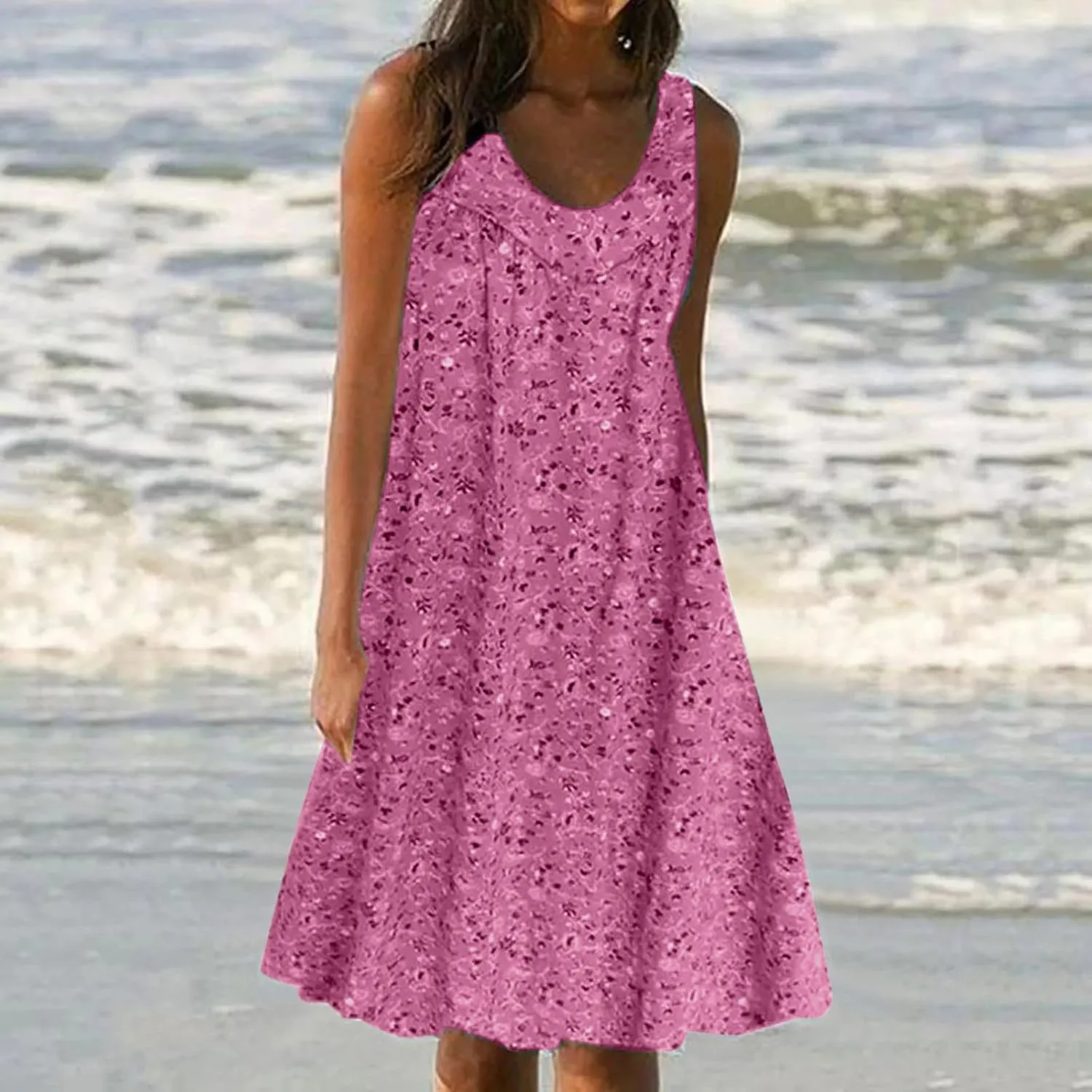 Women's Floral Sleeveless Dress Casual Loose Fit Summer Boho Sundress Flowy A-Line Dresses