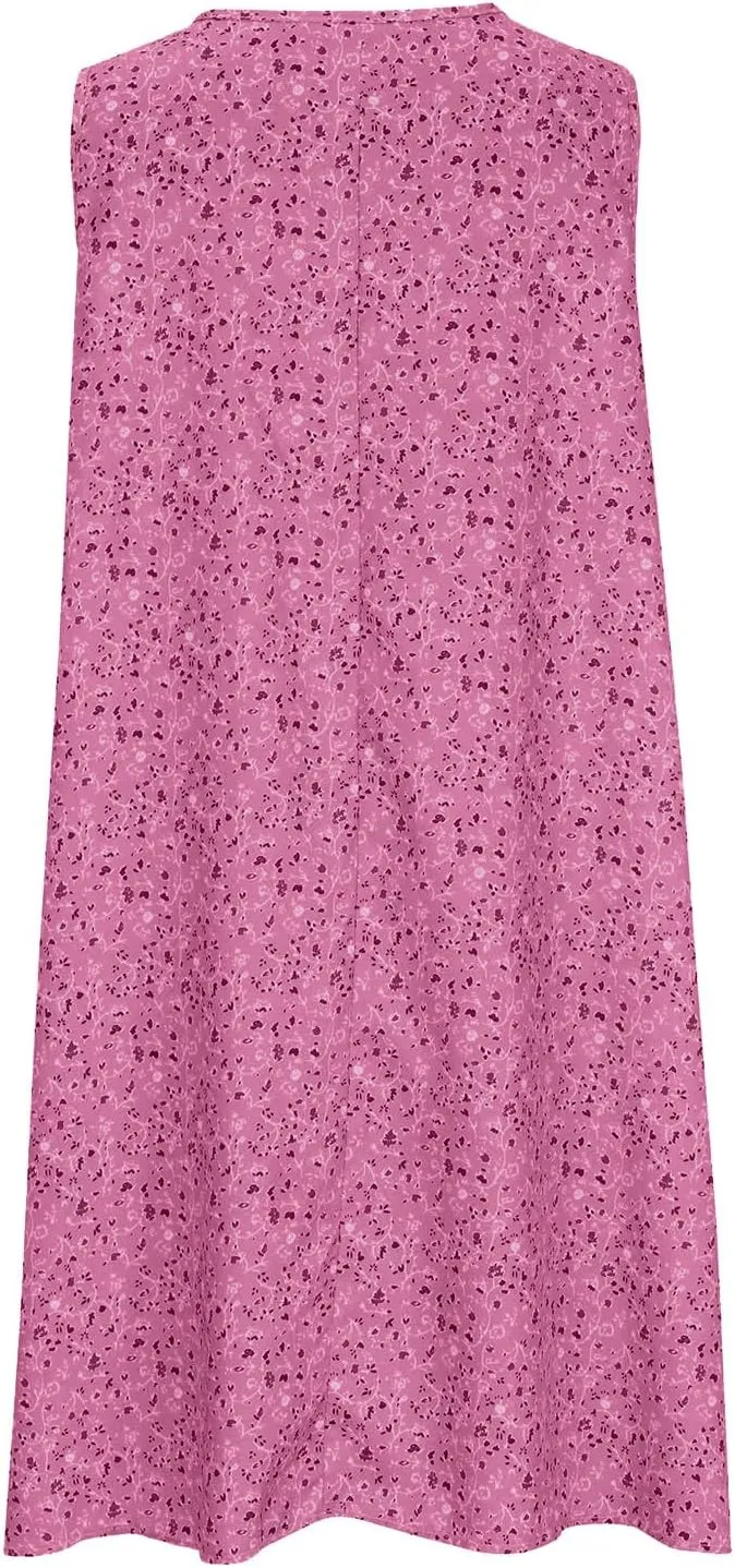 Women's Floral Sleeveless Dress Casual Loose Fit Summer Boho Sundress Flowy A-Line Dresses