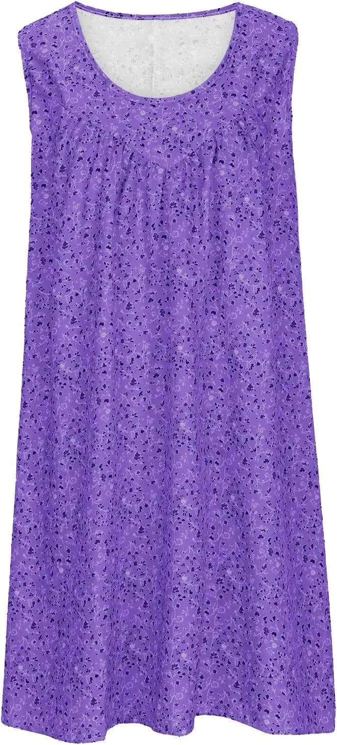 Women's Floral Sleeveless Dress Casual Loose Fit Summer Boho Sundress Flowy A-Line Dresses