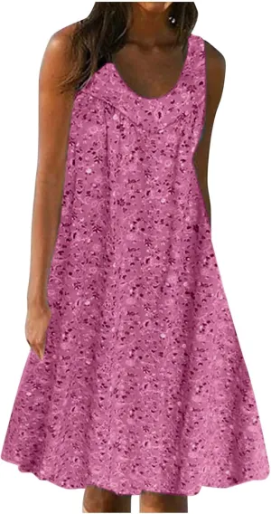 Women's Floral Sleeveless Dress Casual Loose Fit Summer Boho Sundress Flowy A-Line Dresses