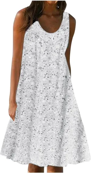 Women's Floral Sleeveless Dress Casual Loose Fit Summer Boho Sundress Flowy A-Line Dresses
