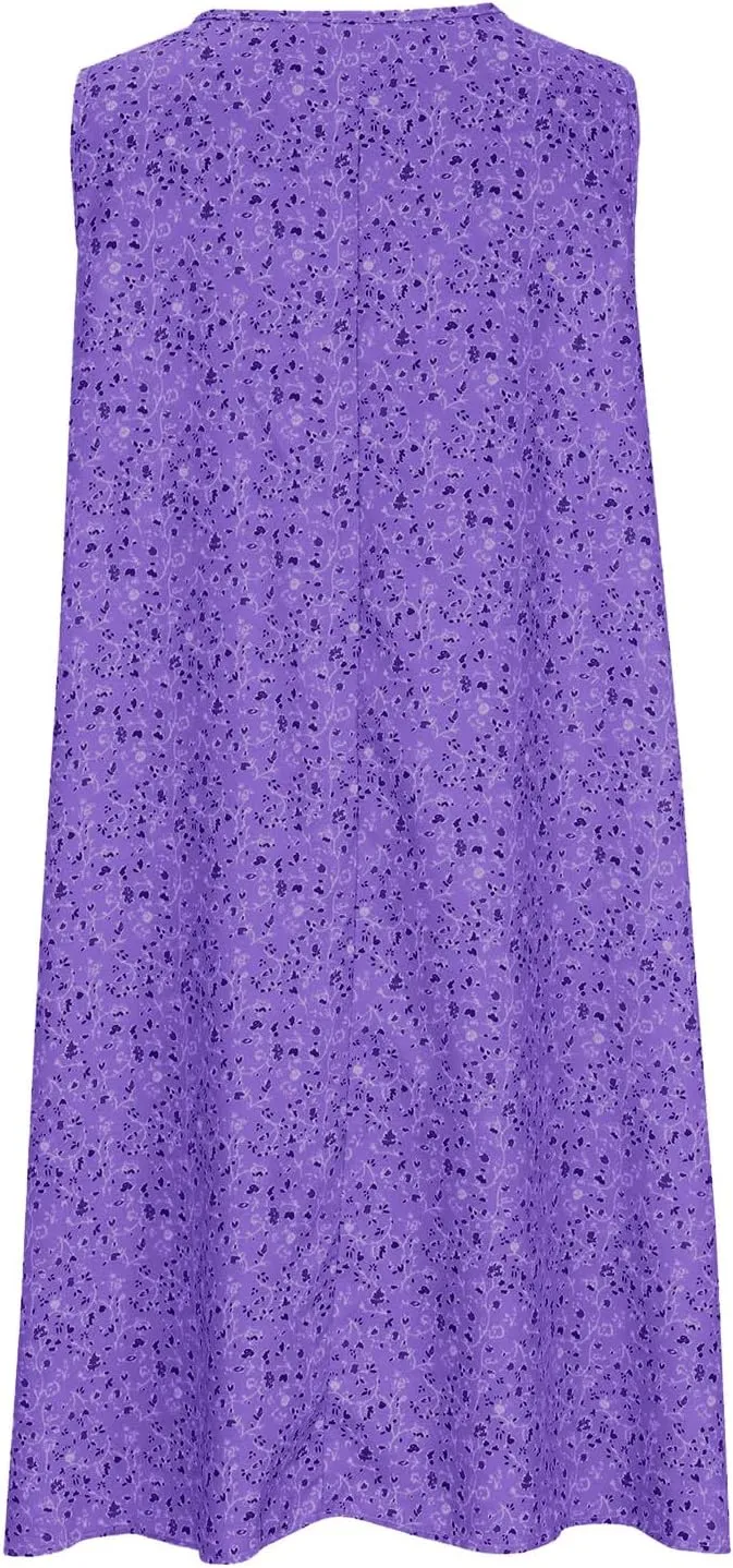 Women's Floral Sleeveless Dress Casual Loose Fit Summer Boho Sundress Flowy A-Line Dresses