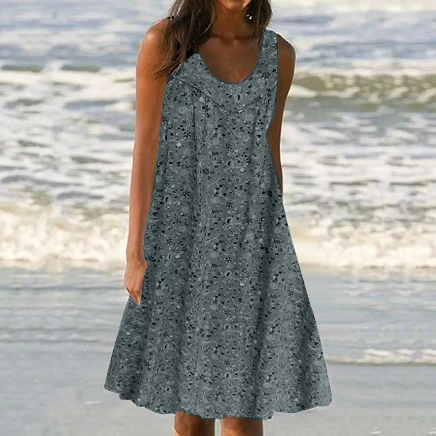 Women's Floral Sleeveless Dress Casual Loose Fit Summer Boho Sundress Flowy A-Line Dresses