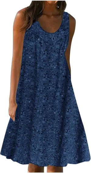 Women's Floral Sleeveless Dress Casual Loose Fit Summer Boho Sundress Flowy A-Line Dresses