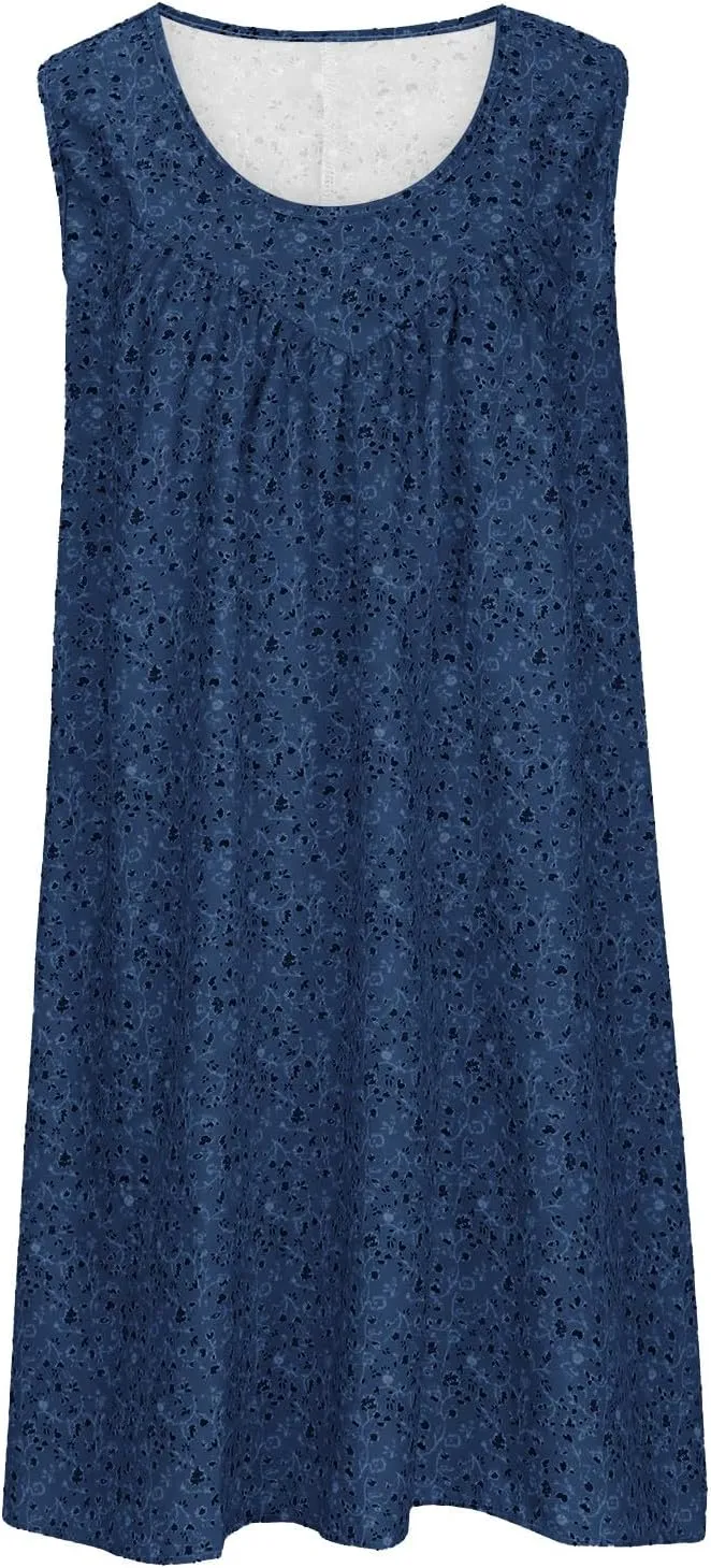 Women's Floral Sleeveless Dress Casual Loose Fit Summer Boho Sundress Flowy A-Line Dresses