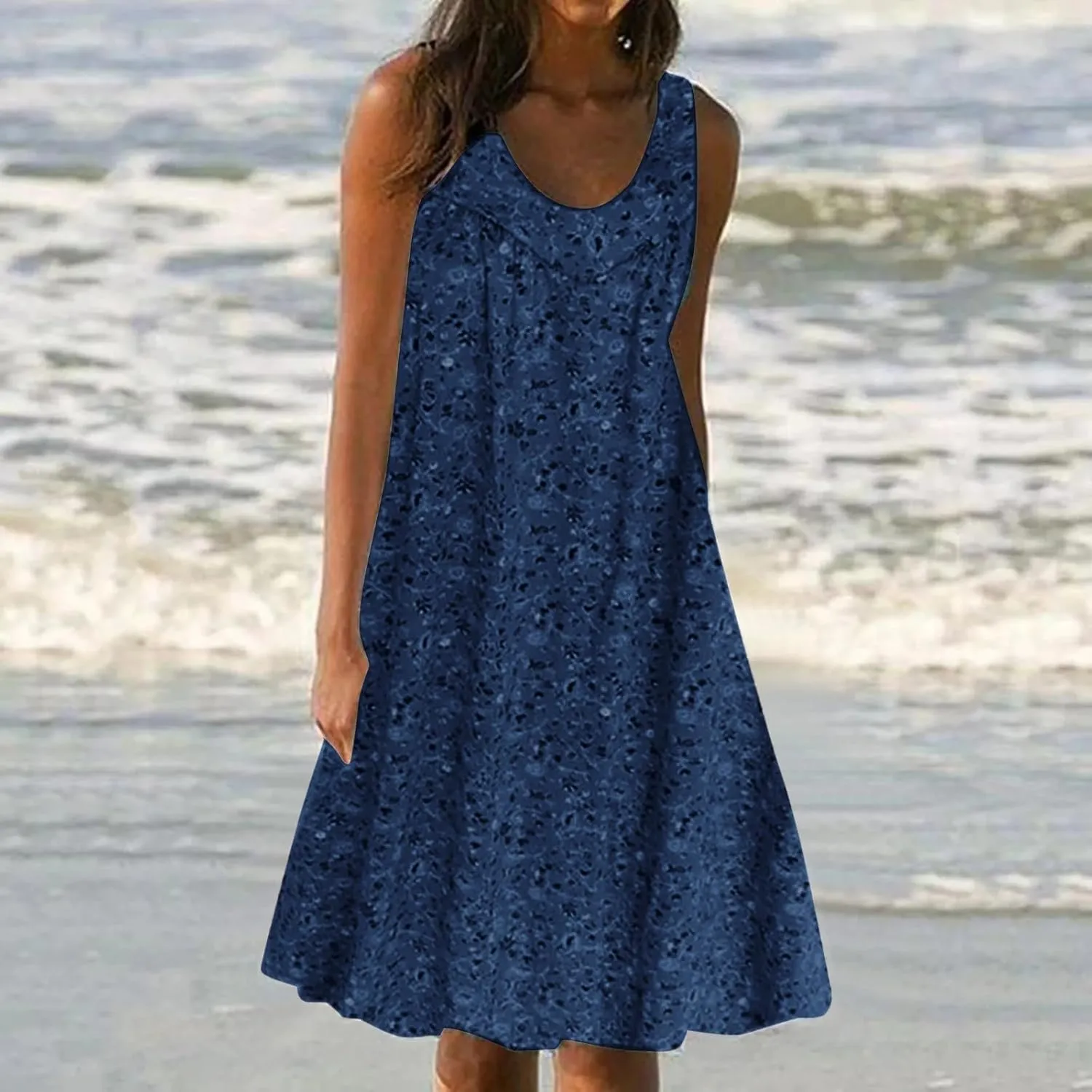 Women's Floral Sleeveless Dress Casual Loose Fit Summer Boho Sundress Flowy A-Line Dresses