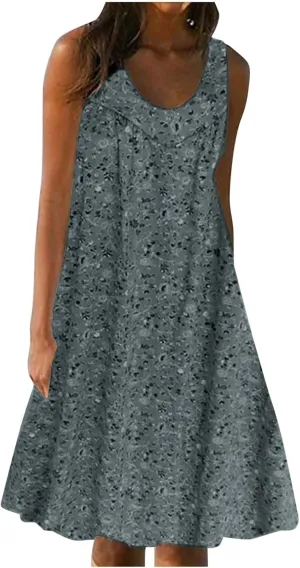 Women's Floral Sleeveless Dress Casual Loose Fit Summer Boho Sundress Flowy A-Line Dresses