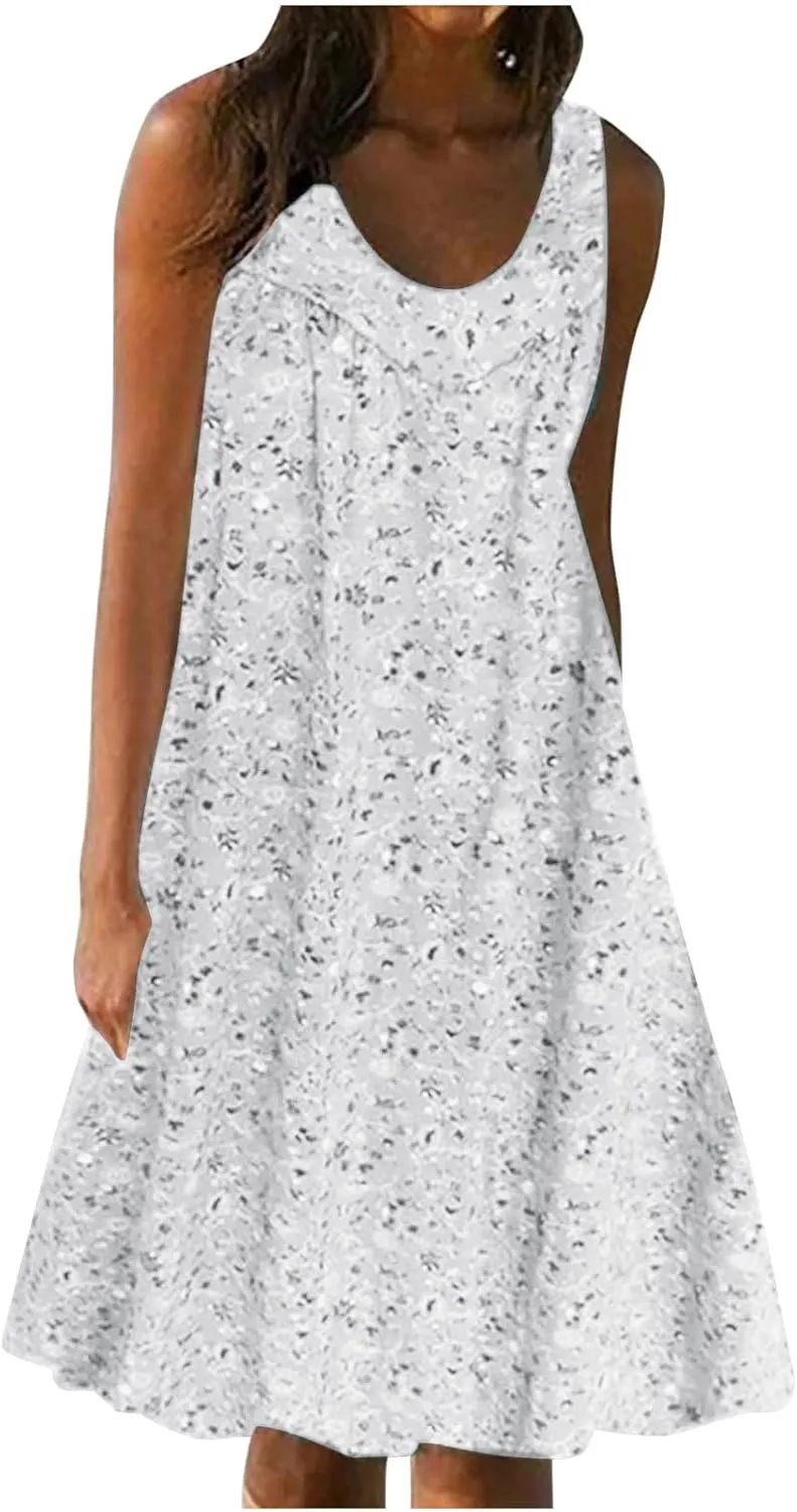 Women's Floral Sleeveless Dress Casual Loose Fit Summer Boho Sundress Flowy A-Line Dresses
