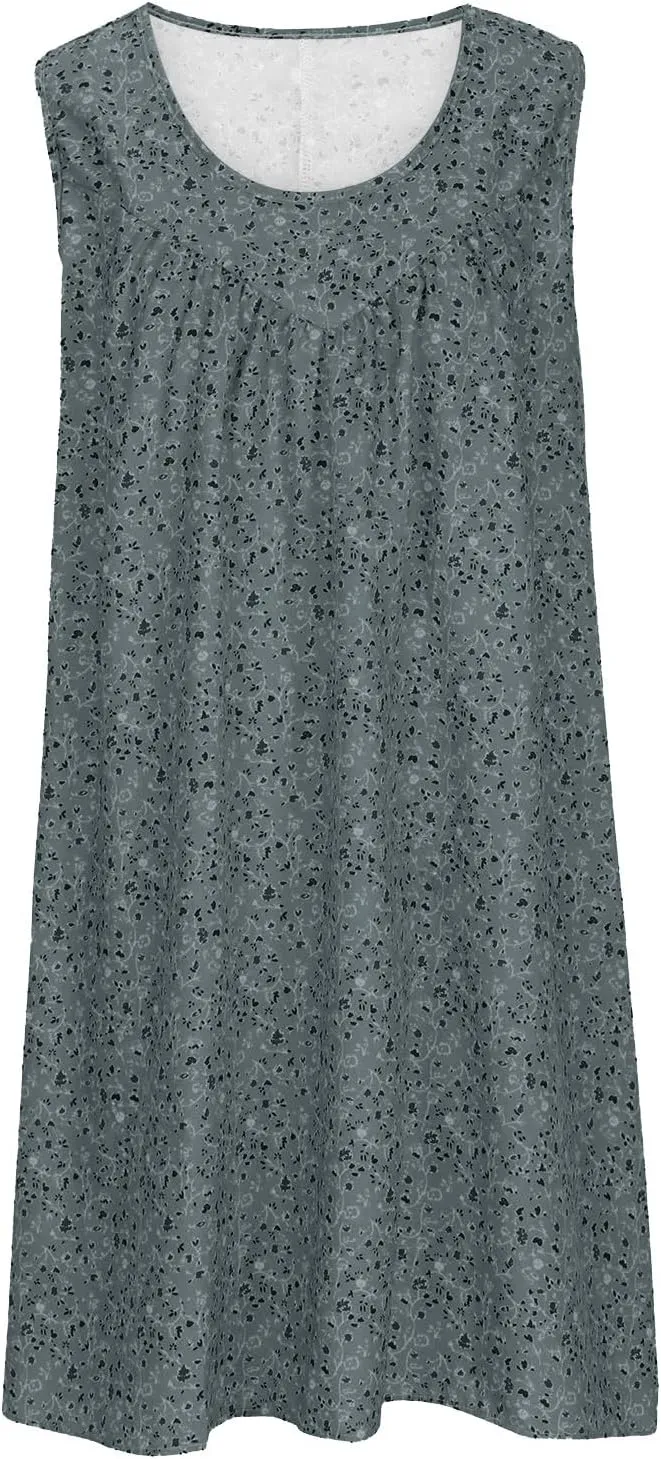 Women's Floral Sleeveless Dress Casual Loose Fit Summer Boho Sundress Flowy A-Line Dresses