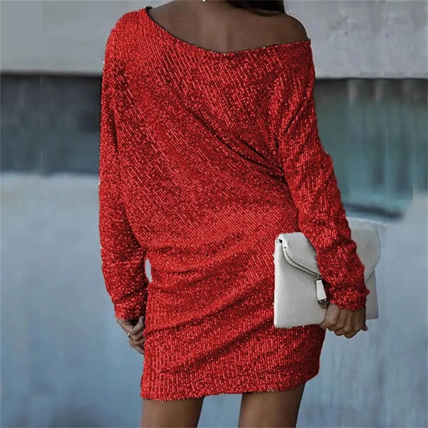 Women's Glitter Sequin Dress Loose Sparkly Sequin Party Club Dresses V Neck Short Sleeve Swing Midi Dress