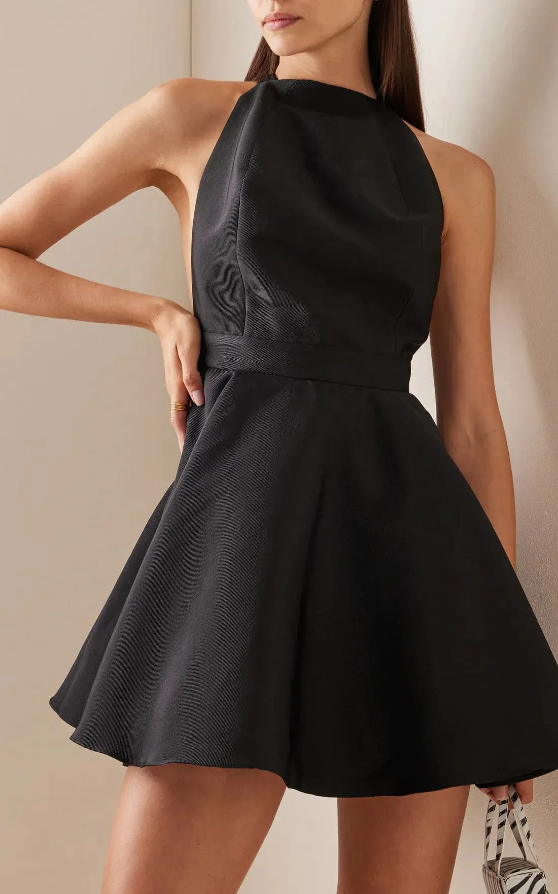 Women's Halter Neck Dress - Fitted Bodice - A-Line Flared Skirt - Elegant Cocktail Wear