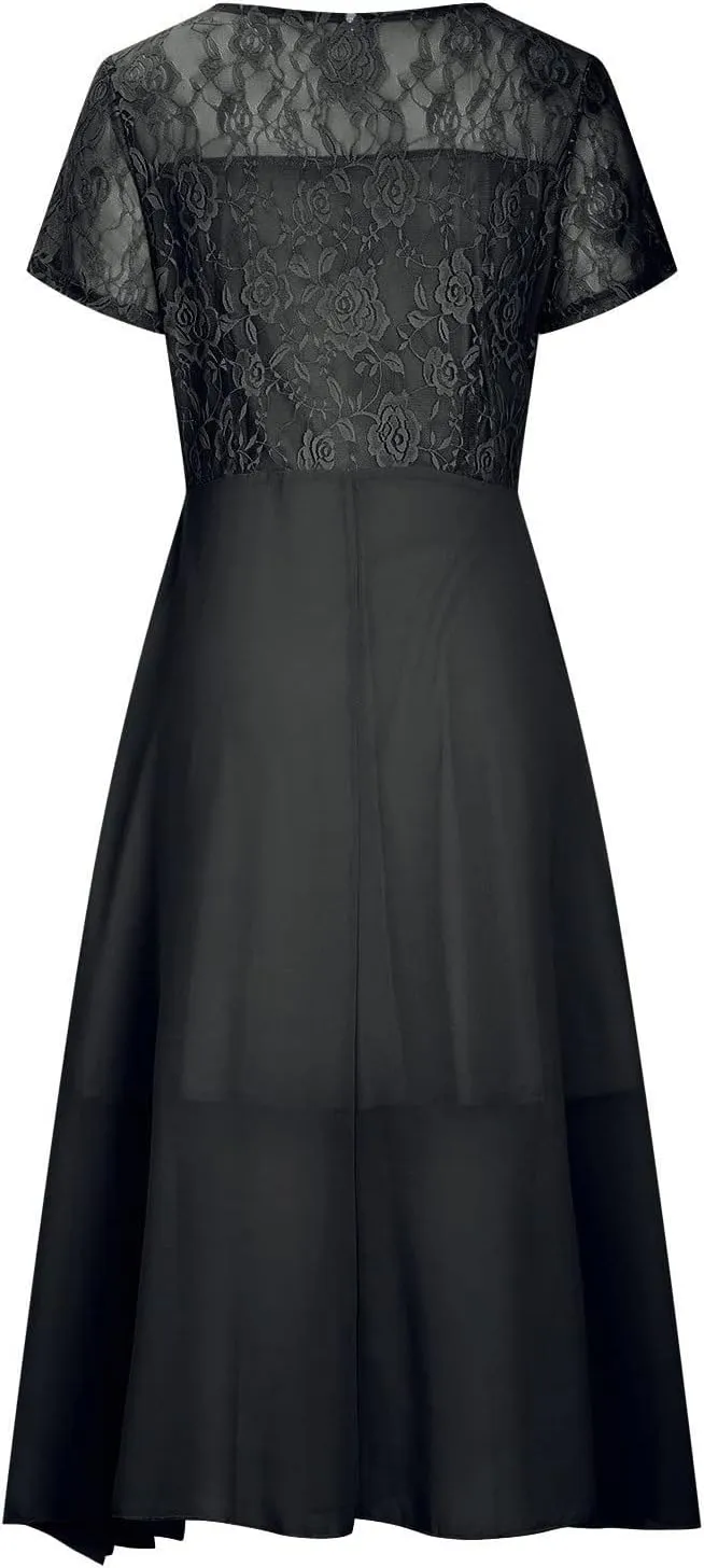 Women's Long Dresses Elegant Lace Splicing Solid Color Evening Gown Short Sleeve Cocktail Wedding Dresses, S-3XL