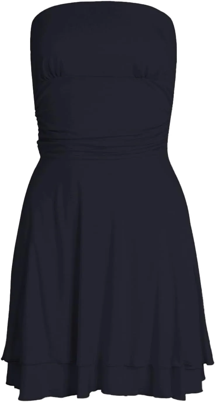 Women's Mini Dress Summer Cocktail Tube Ruched Waist Ruffle Corset Party A-line Dresses 2025