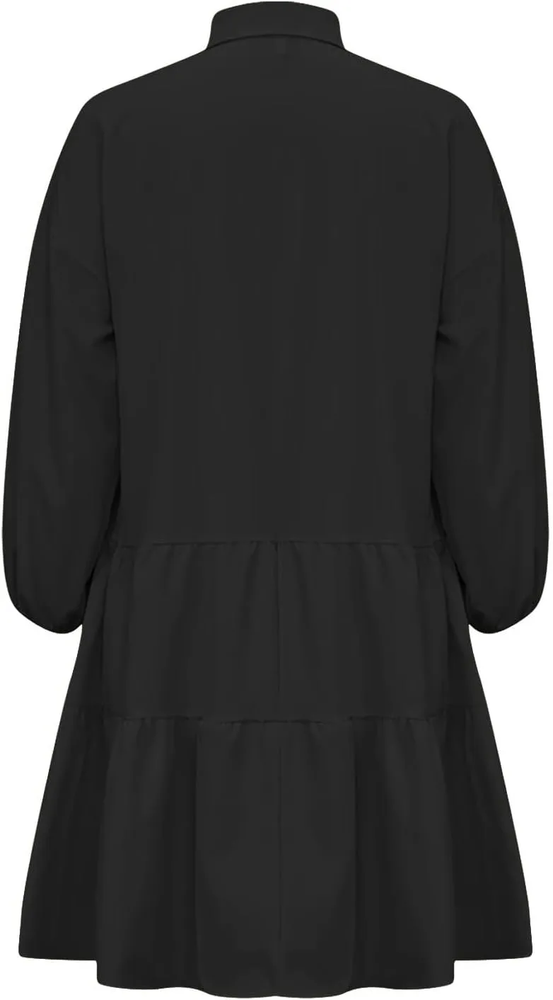 Women's Oversized Collared Mini Dresses Puff Sleeve Tiered Tunic Babydoll Dress Cute Button Down Flowy Shirt Dress