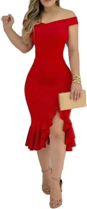 Women's Party Club Midi Dress Elegant Off Shoulder Sleeveless Dress Cocktail Evening Party Night Fishtail Dresses