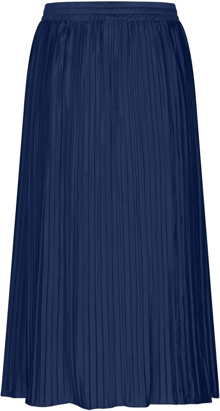 Women's Pleated Midi Skirt Flowy Summer Pleated High Waisted Casual Button Front Skirts with Pockets