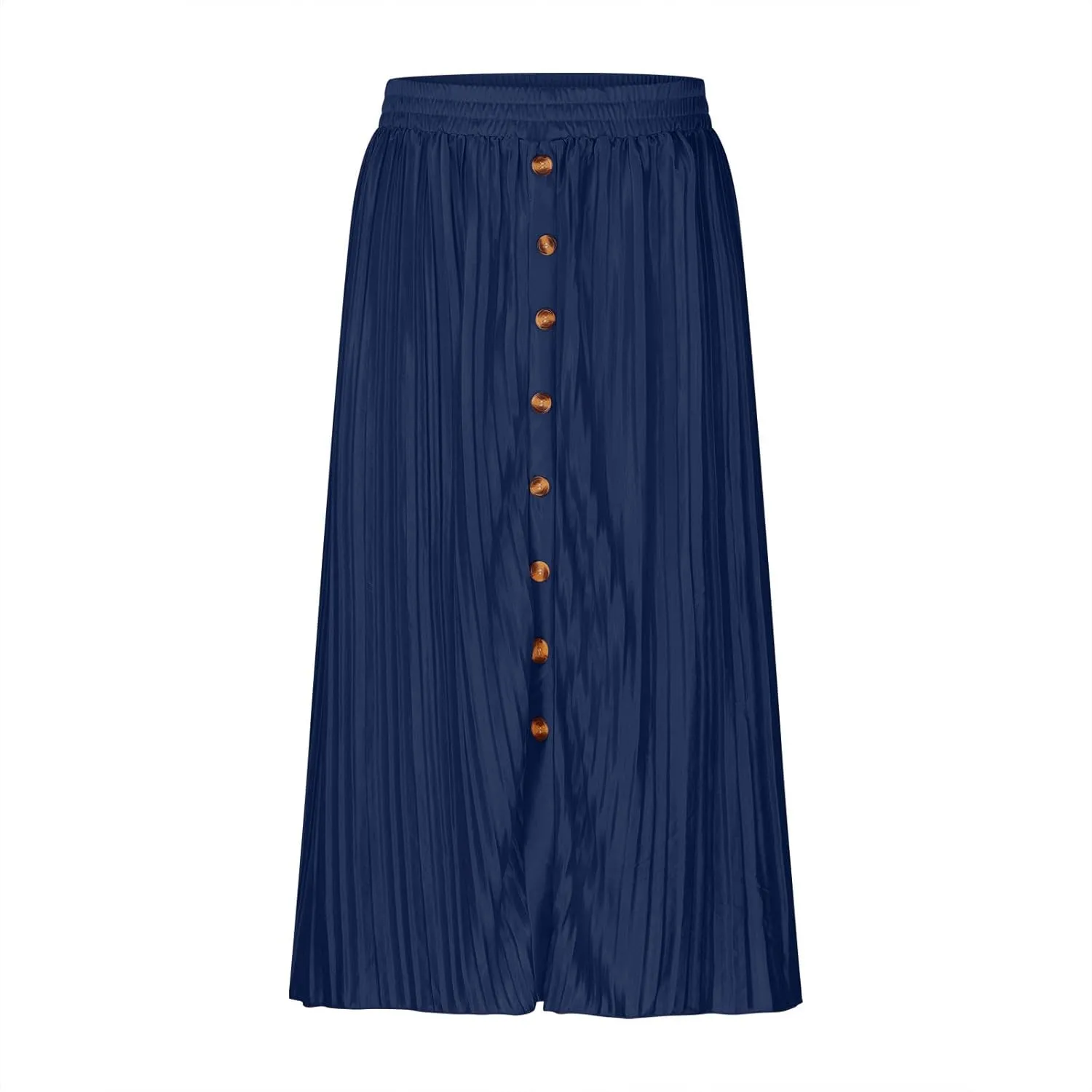 Women's Pleated Midi Skirt Flowy Summer Pleated High Waisted Casual Button Front Skirts with Pockets