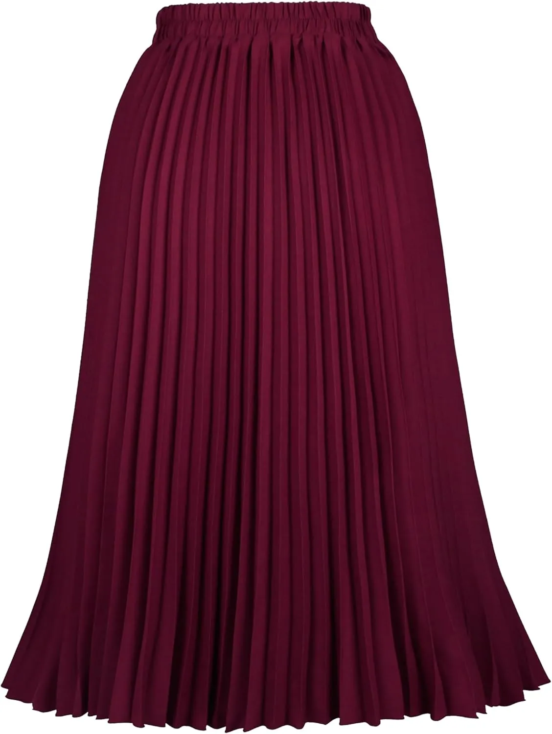 Women's Pleated Skirts High Elastic Waist A-Line Swing Skirt Midi Length