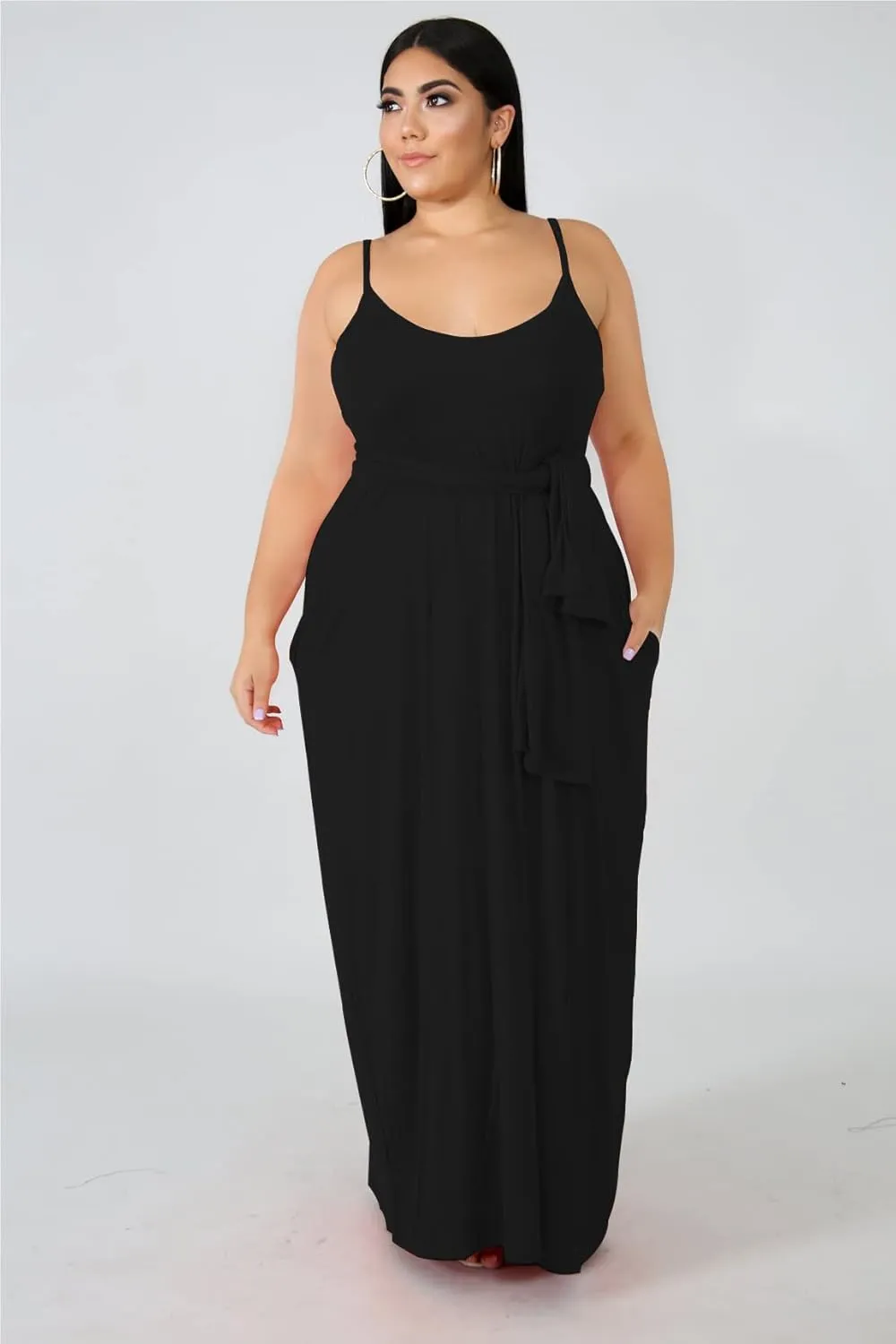 Women's Plus Size Casual Maxi Dresses Summer Suspender Beach Dress Sundress with Pockets