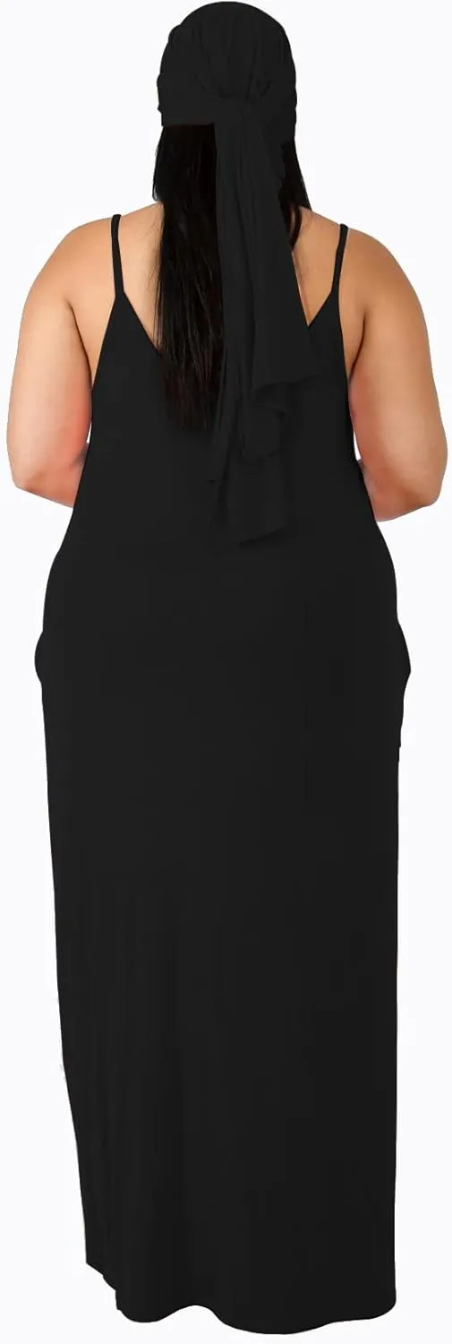 Women's Plus Size Casual Maxi Dresses Summer Suspender Beach Dress Sundress with Pockets