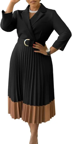 Womens Plus Size Dress V Neck Long Sleeve Midi Empire Waist Loose Fit Swing Dresses A-Line Flowy Casual Dress