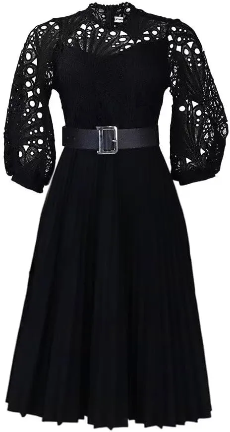 Womens Plus Size Dress V Neck Long Sleeve Midi Empire Waist Loose Fit Swing Dresses A-Line Flowy Casual Dress