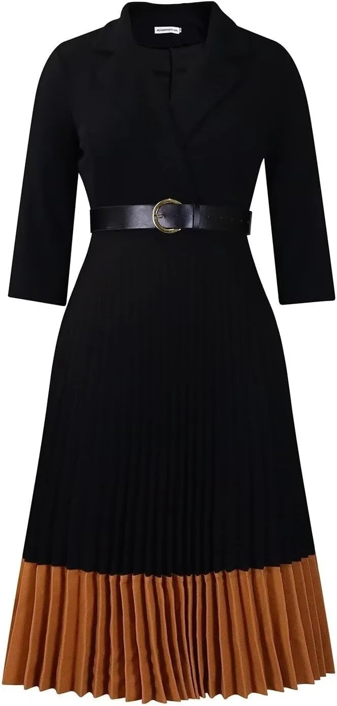 Womens Plus Size Dress V Neck Long Sleeve Midi Empire Waist Loose Fit Swing Dresses A-Line Flowy Casual Dress