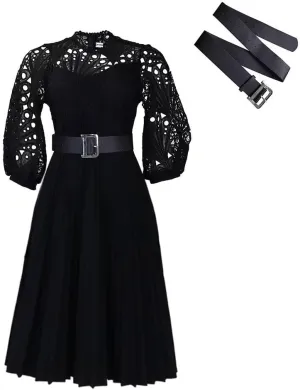 Womens Plus Size Dress V Neck Long Sleeve Midi Empire Waist Loose Fit Swing Dresses A-Line Flowy Casual Dress