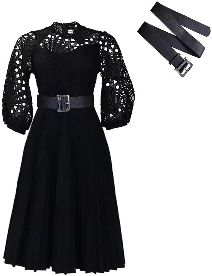 Womens Plus Size Dress V Neck Long Sleeve Midi Empire Waist Loose Fit Swing Dresses A-Line Flowy Casual Dress