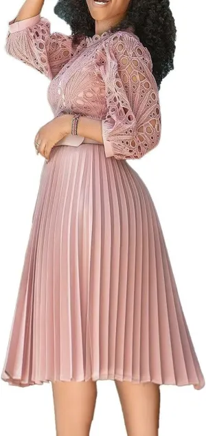 Womens Plus Size Dress V Neck Long Sleeve Midi Empire Waist Loose Fit Swing Dresses A-Line Flowy Casual Dress