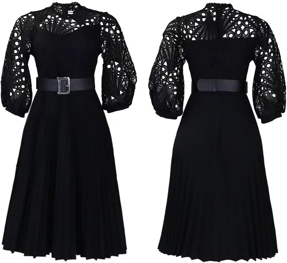 Womens Plus Size Dress V Neck Long Sleeve Midi Empire Waist Loose Fit Swing Dresses A-Line Flowy Casual Dress