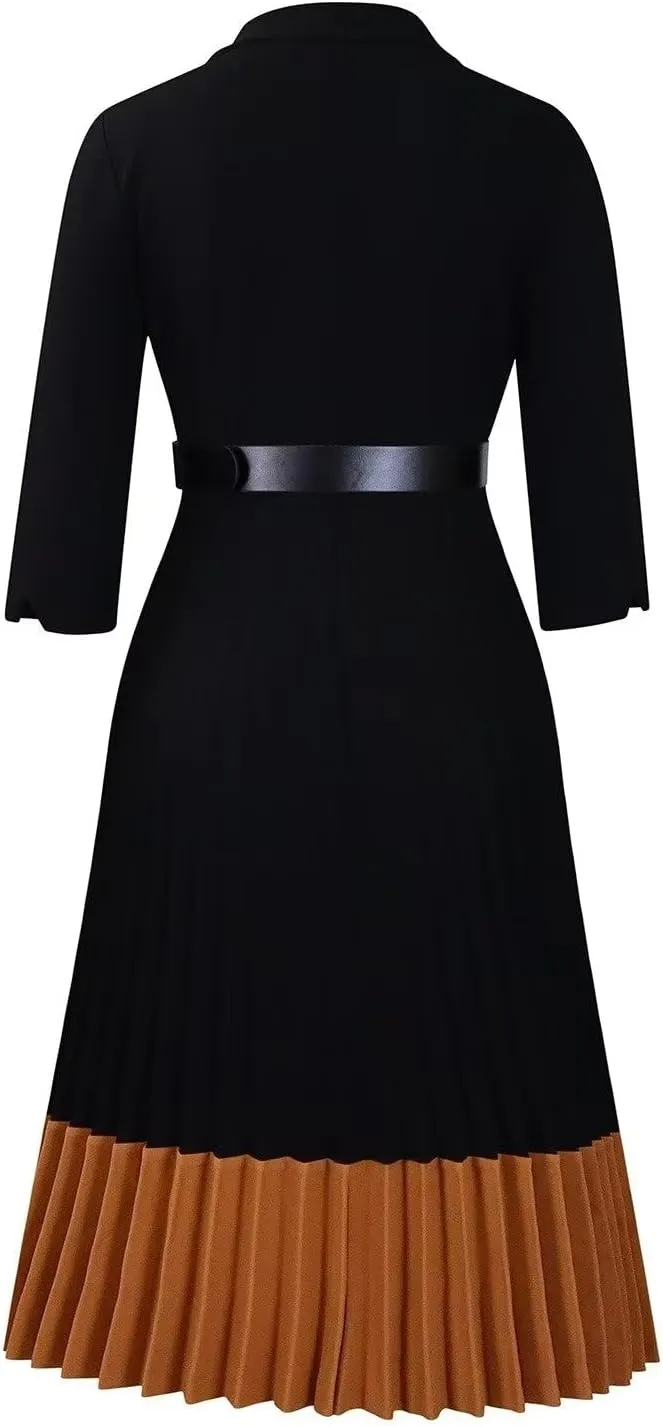 Womens Plus Size Dress V Neck Long Sleeve Midi Empire Waist Loose Fit Swing Dresses A-Line Flowy Casual Dress