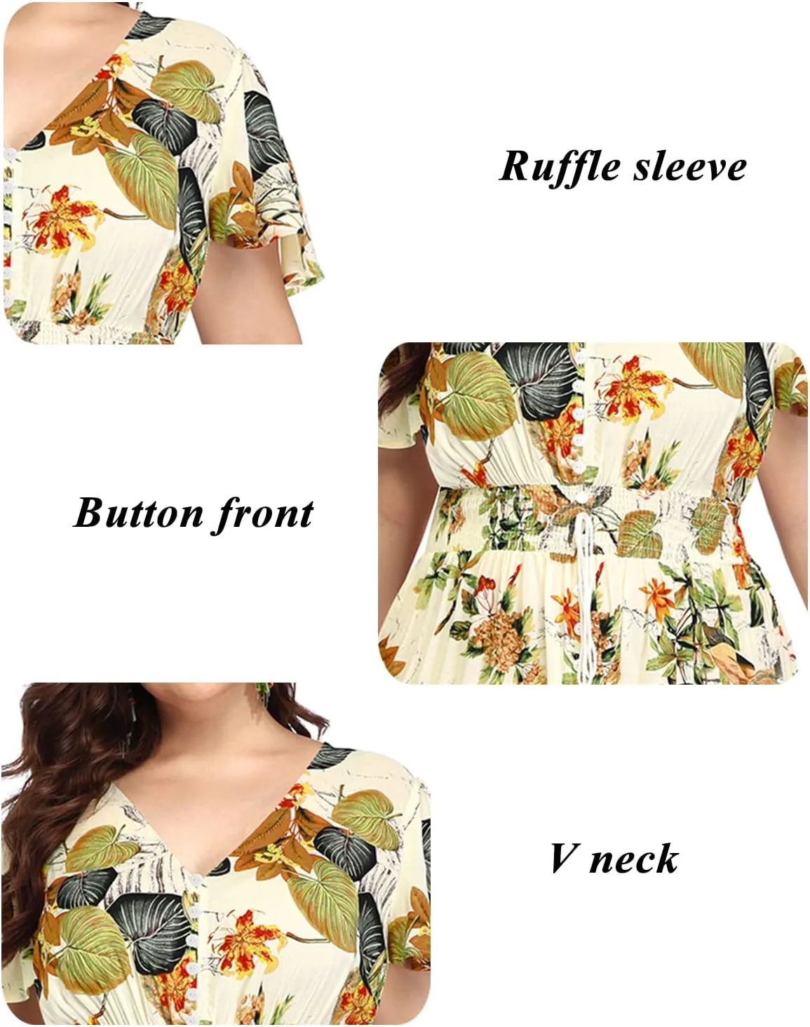 Women's Plus Size Floral Print Button Up Short Sleeve Split Flowy Beach Party Maxi Dress