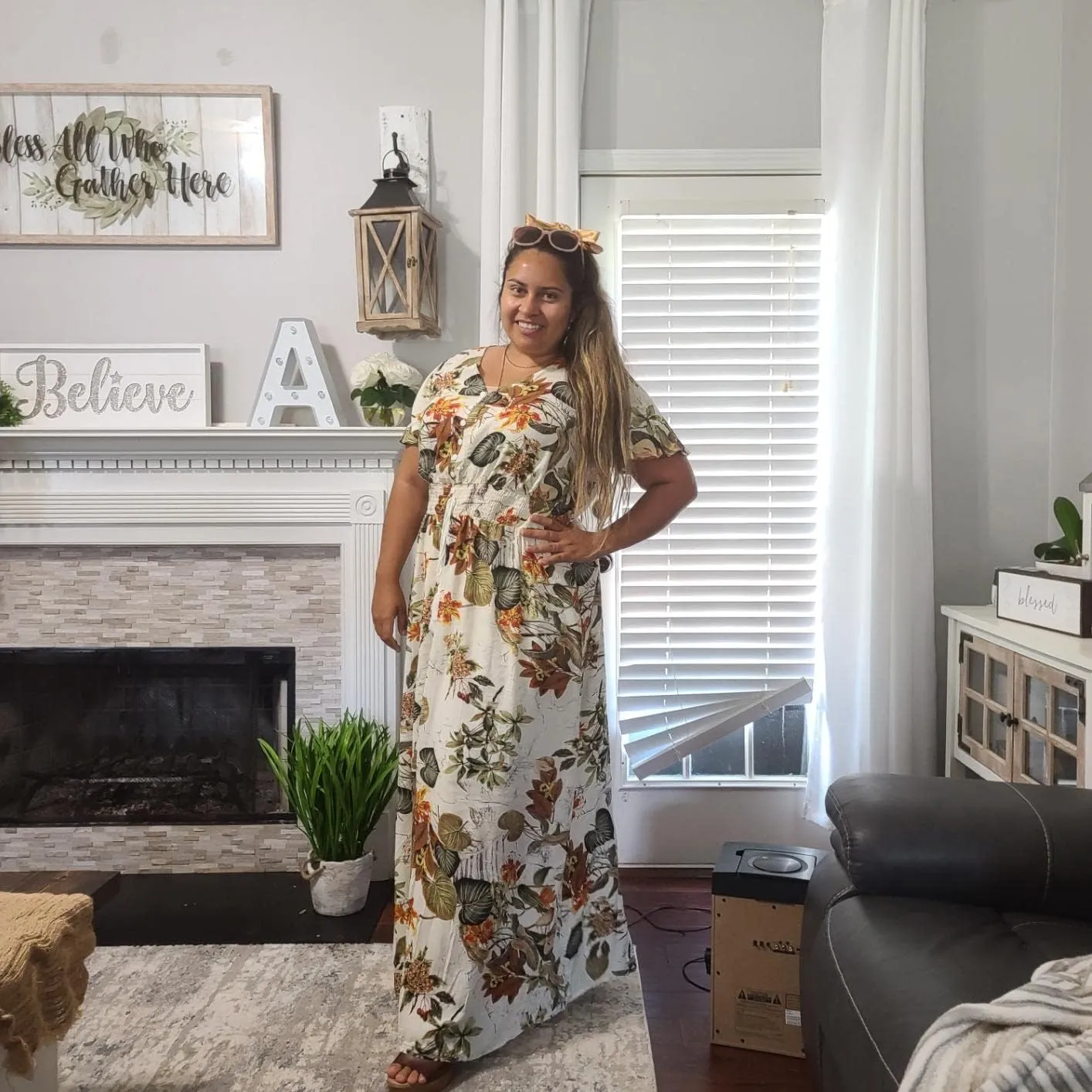 Women's Plus Size Floral Print Button Up Short Sleeve Split Flowy Beach Party Maxi Dress
