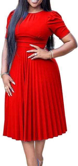 Women's Plus Size Midi Dress Empire Waist Loose Fit Dress Swing Short Sleeve Casual Dresses Crew Neck Flowy Dresses