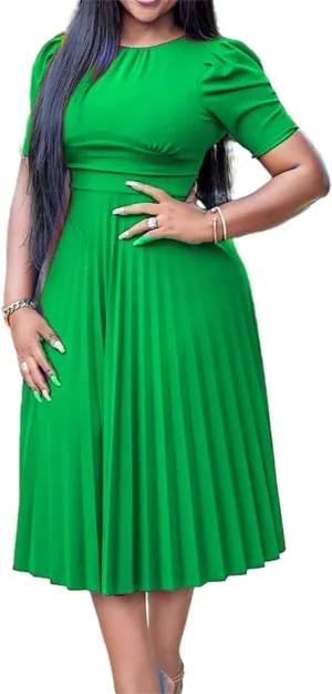 Women's Plus Size Midi Dress Empire Waist Loose Fit Dress Swing Short Sleeve Casual Dresses Crew Neck Flowy Dresses
