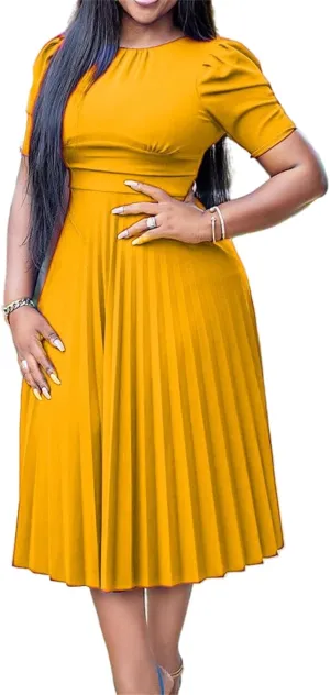 Women's Plus Size Midi Dress Empire Waist Loose Fit Dress Swing Short Sleeve Casual Dresses Crew Neck Flowy Dresses