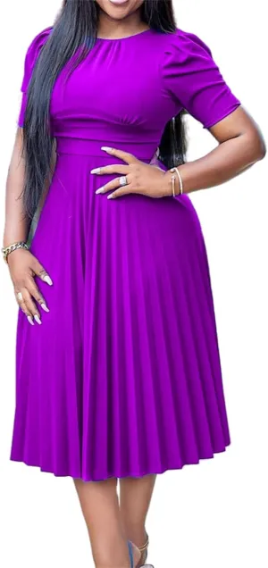 Women's Plus Size Midi Dress Empire Waist Loose Fit Dress Swing Short Sleeve Casual Dresses Crew Neck Flowy Dresses