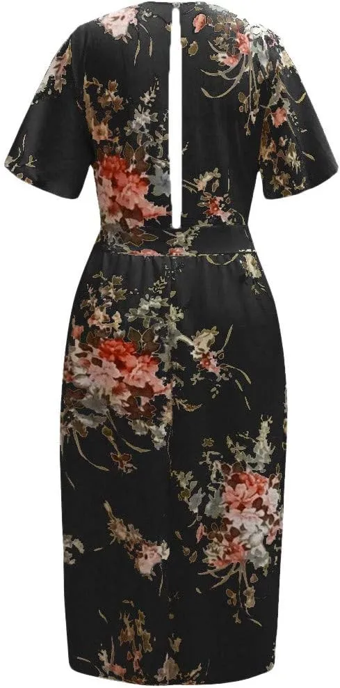 Womens Plus Size Summer Dress Short Sleeve Casual Floral Maxi Dresses High Waist Cocktail Flowy Wrap Sundress