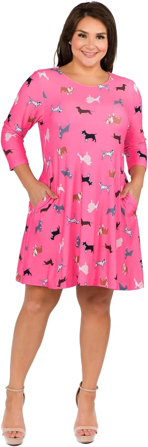 Womens Printed Crew Neck A-Line Dresses with Pockets Casual Tropical Floral Novelty Animal Christmas Patterns
